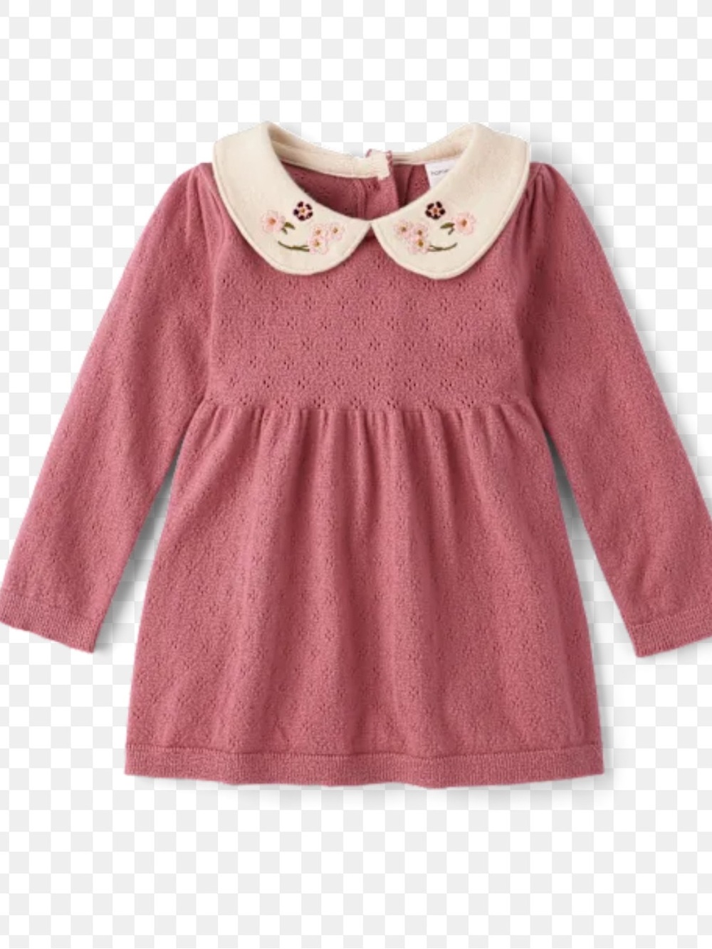 Long Sleeve Peter Pan Pointelle Sweater Dress